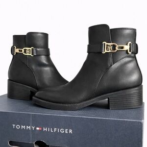 Tommy Hilfiger Black Ankle Boots with Gold Accent